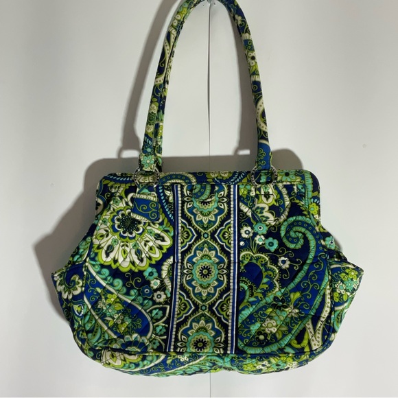 Vera Bradley Rhythm & Blues Structured Shoulder Bag Blue Greens Floral Pattern - Picture 3 of 16